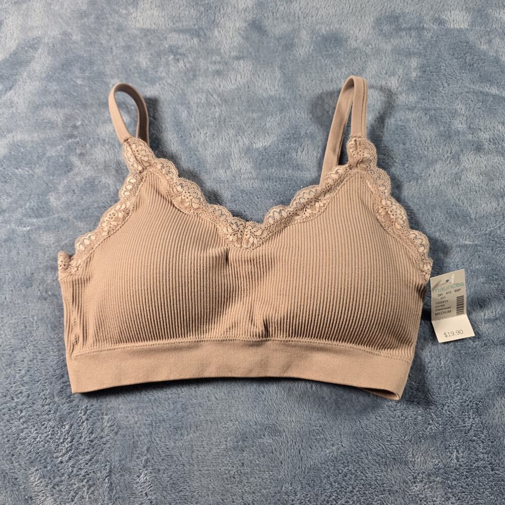Maurices Women’s Medium Bralette Beige Ribbed Lace Trim Seamless NWT